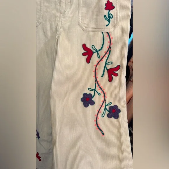 Free People Cream Embroidered Flare Jeans
